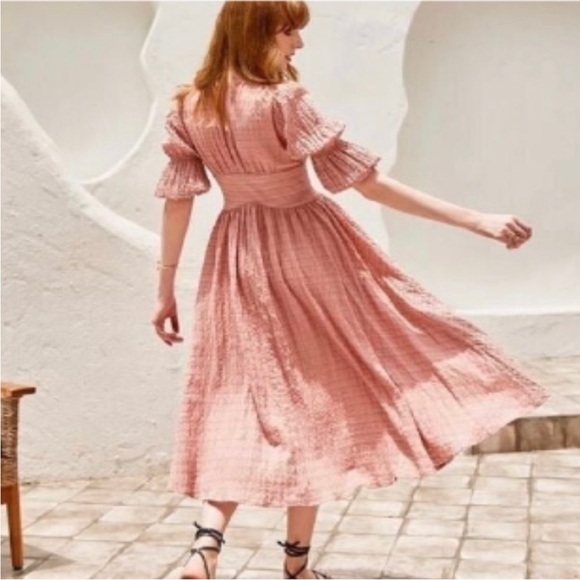 Anthropologie OPT Dusty Rose Peasant Midi Massaya Dress Size Small - Picture 2 of 5